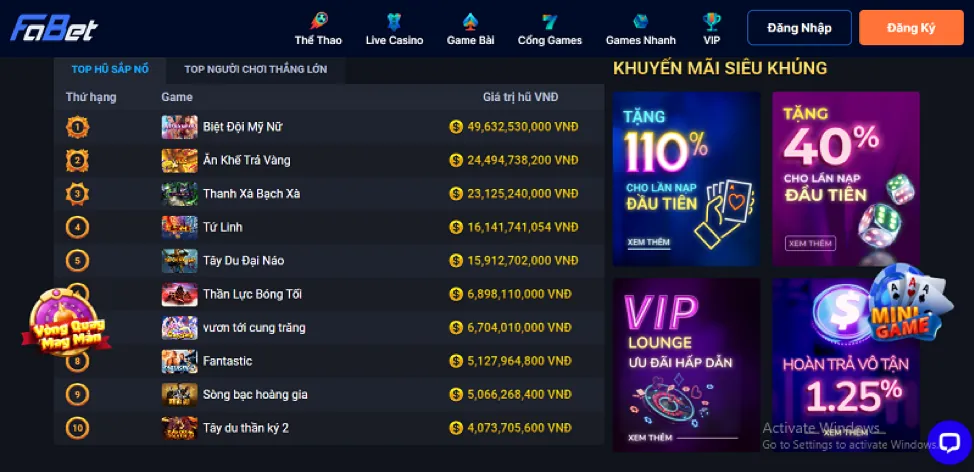 Sự kiện khuyến mãi game bài
